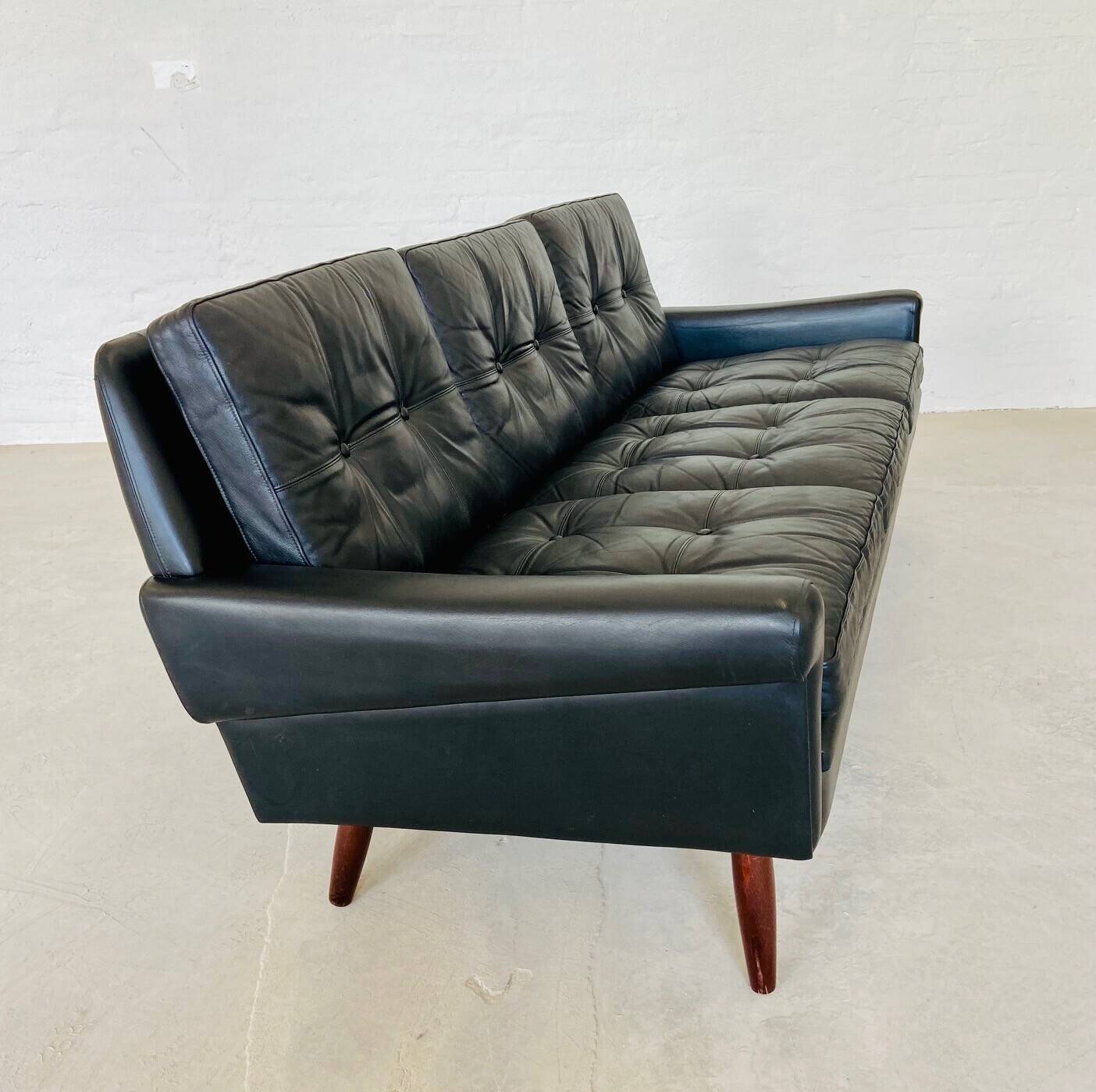 Vintage Danish retro Svend Skipper 3 person sofa in black leather 1960s