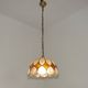 French Vintage Capiz Shell Hanging Pendant Light in Brown & White Gold Trim