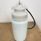 Industrial White Porcelain Pendant Light with Milk Glass, 1970s