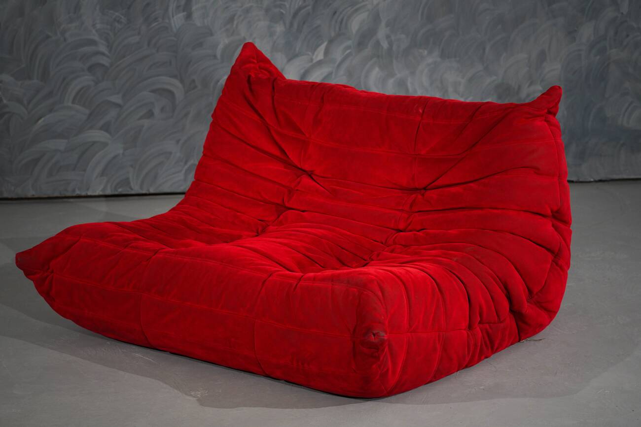 Red Alcantara Togo 2-seater sofa and corner by Michel Ducaroy for Ligne Roset, 2000s