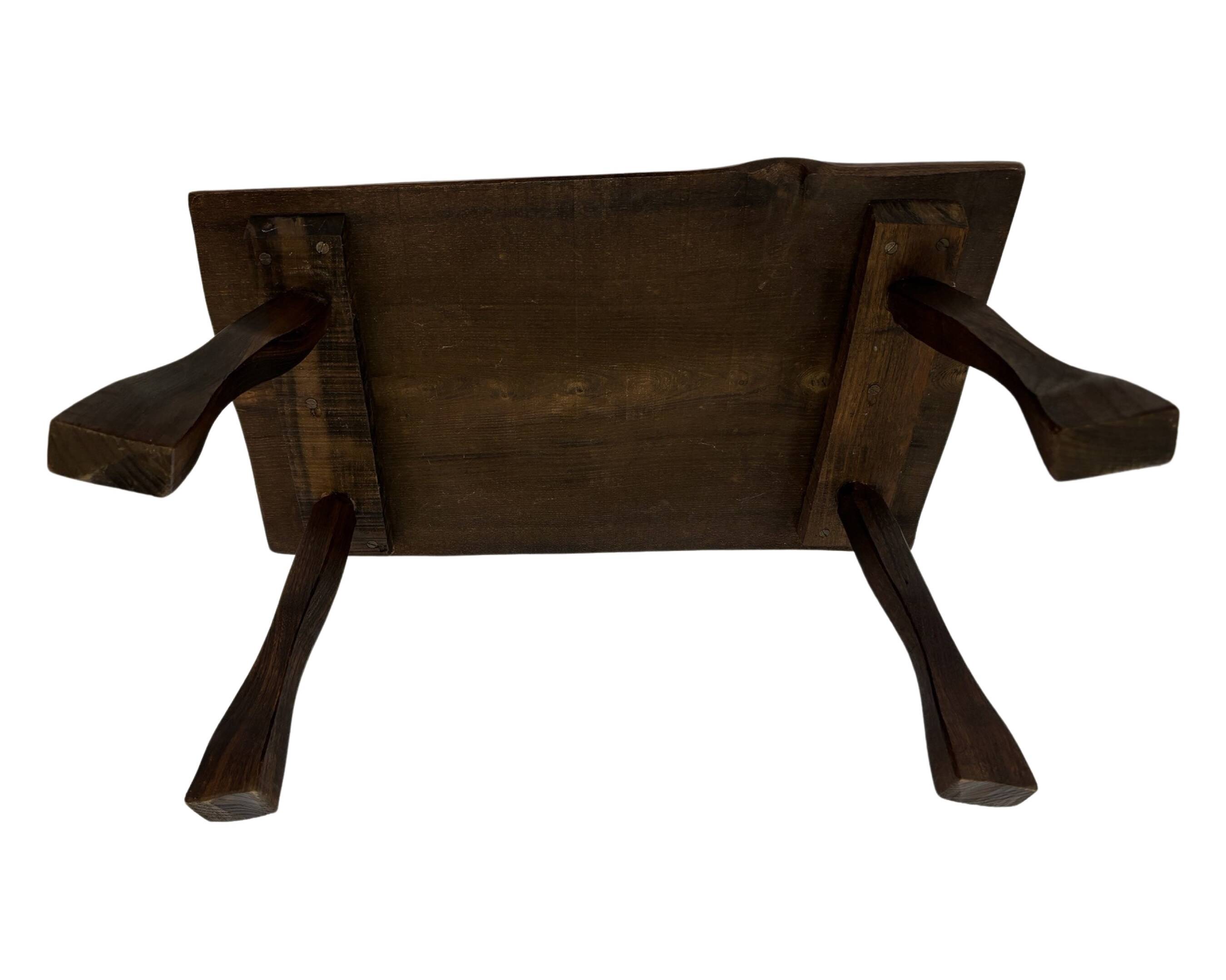 Vintage brutalist side table minimalistic design in dark wood