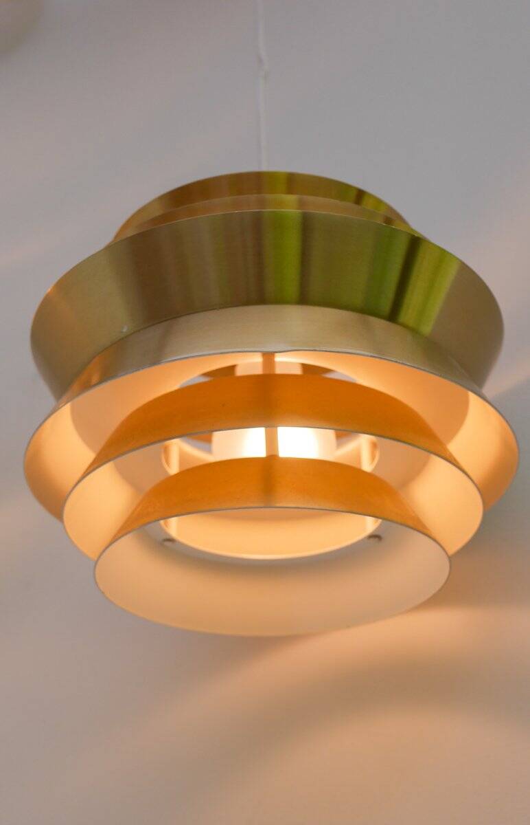 Brass-coloured metal pendant Trava lamps by Carl Thore, Sweden from Granhaga Metallindustri, 1960s, set of 2