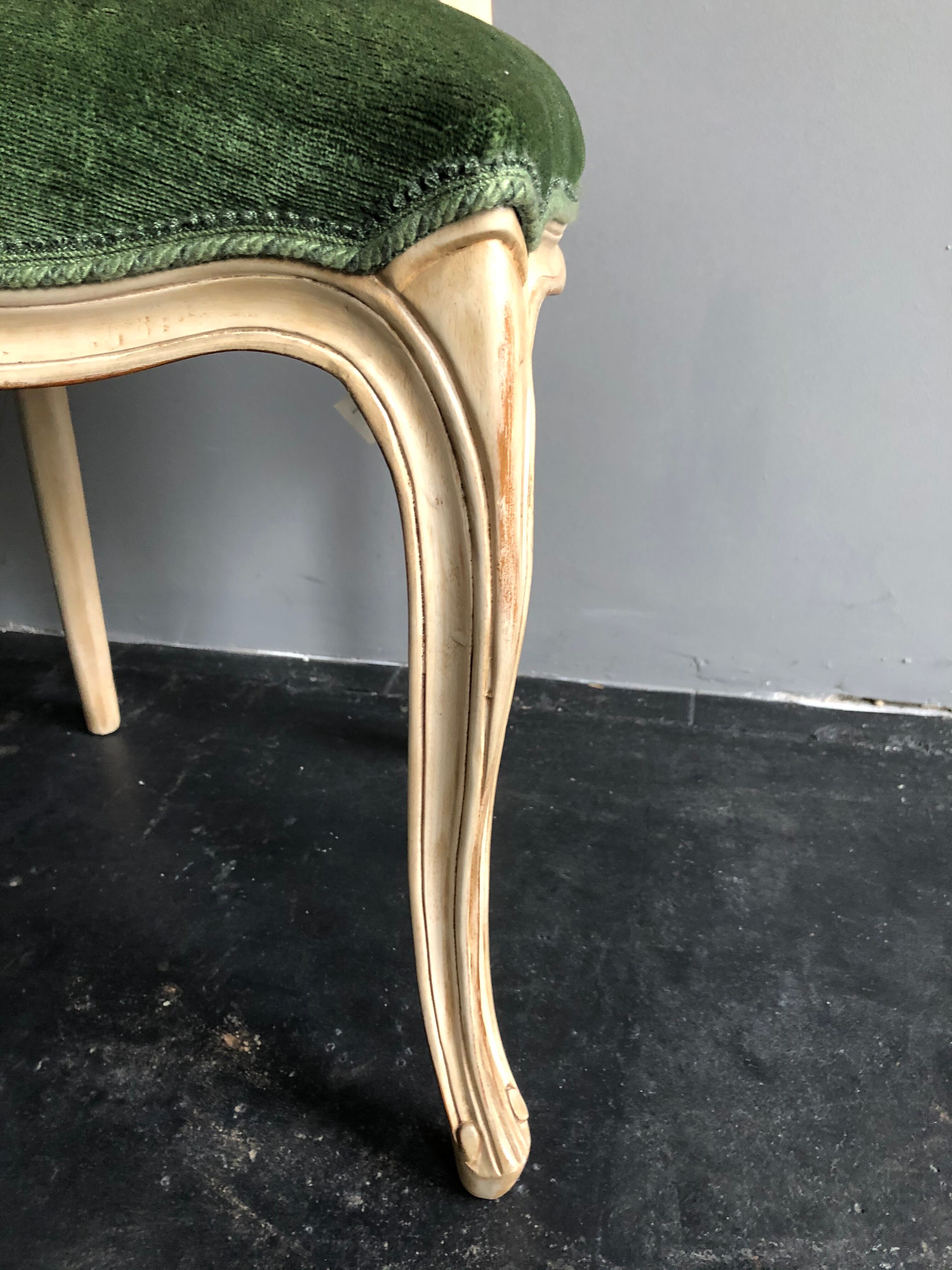 Wooden chair and green velvet in neoclassical style Flamant