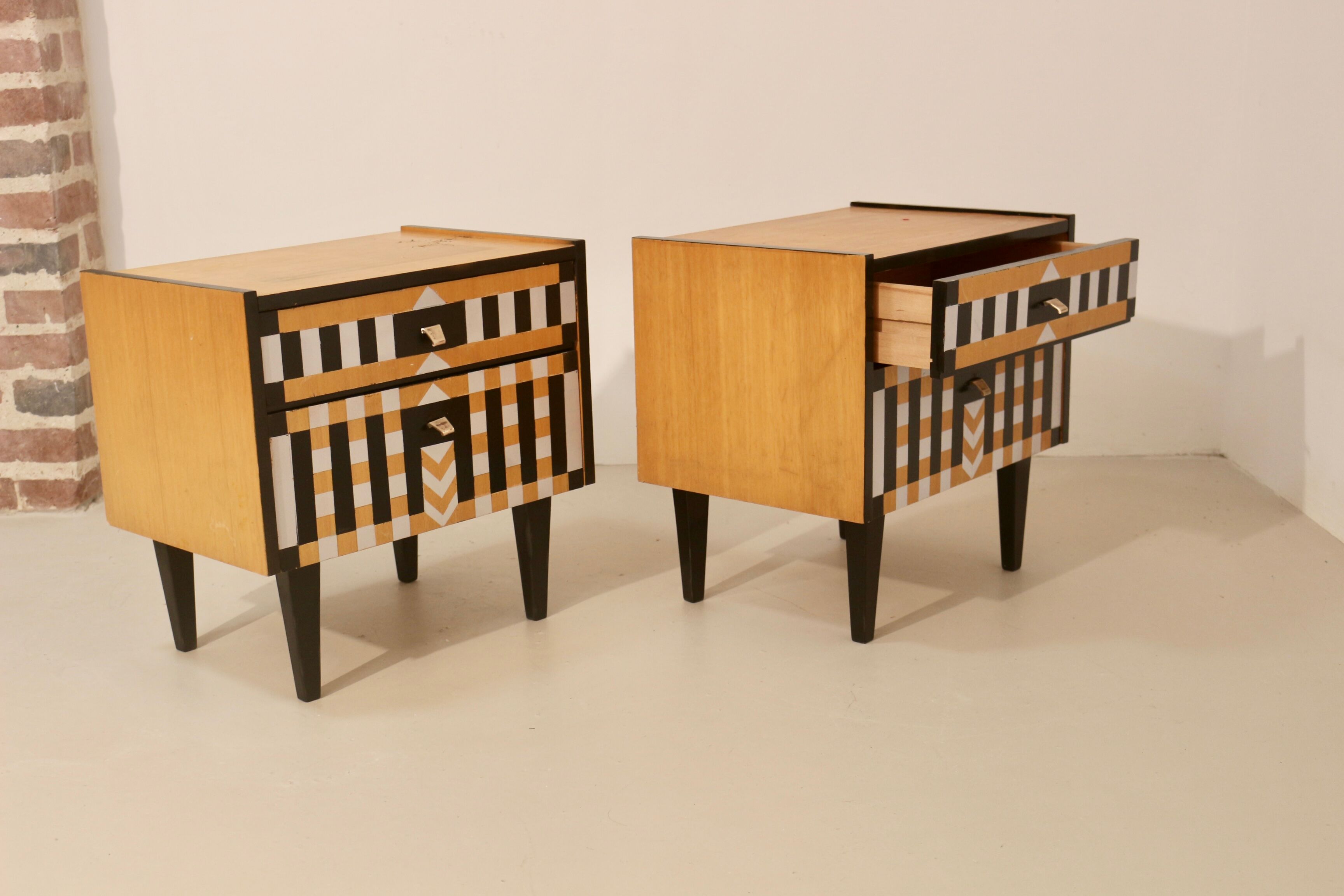 Pair of bedside table restyled swing door year 60