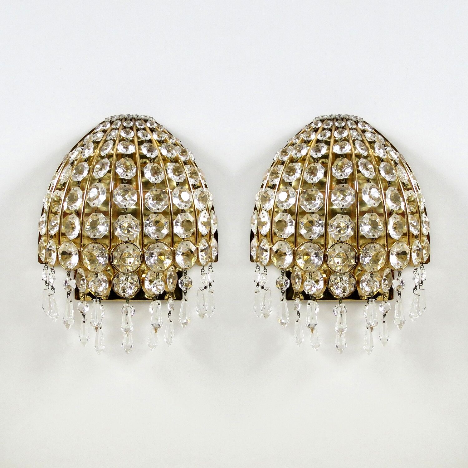 Set of 2 German gold-plated and glass wall lamps from Palwa, 1960s