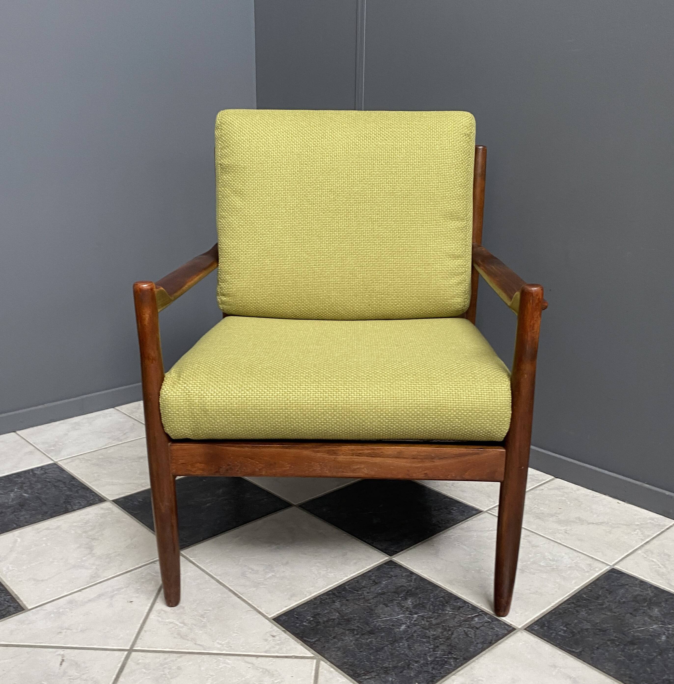 Yellow fabric and wood relax chair 1960s