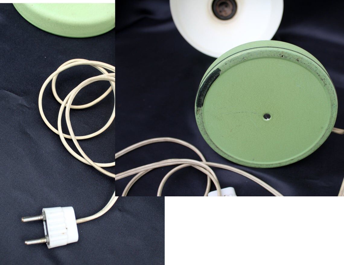 Vintage industrial table lamp, aluminum green shade and base, flexible shade and neck