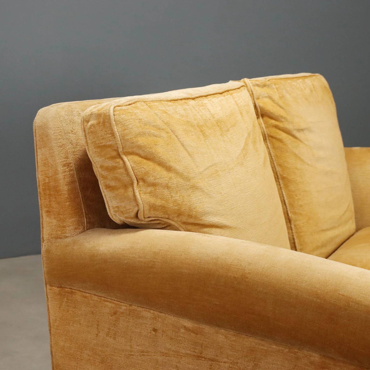Two-seater velvet sofa from the 1950s to be restored.