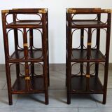 Set of 2 rattan side tables / bedside tables from the 60s