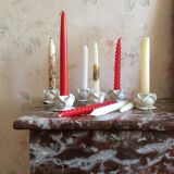 set of 6 pink candle holders in white porcelain