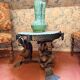 Wrought iron and hammered marble coffee table circa 1950.