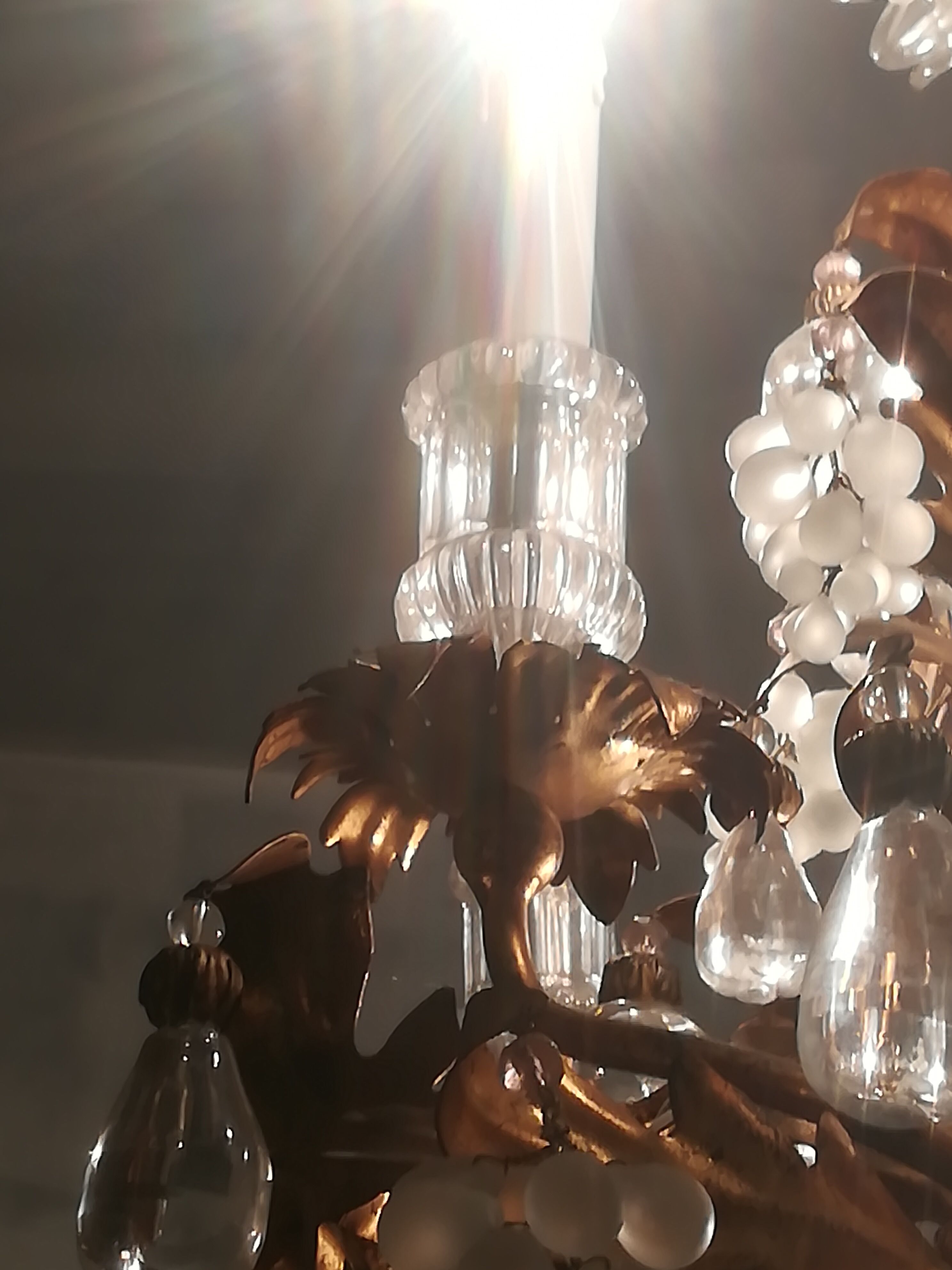 Murano fruit chandelier in crystal and gold metal