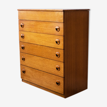 1970’s mid century teak chest of drawers with lid compartment