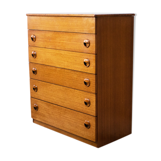 1970’s mid century teak chest of drawers with lid compartment