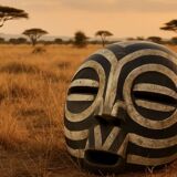Masque tribal africain Ghana noir et blanc
