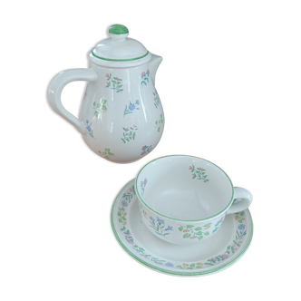 Gien porcelain teapot and cup