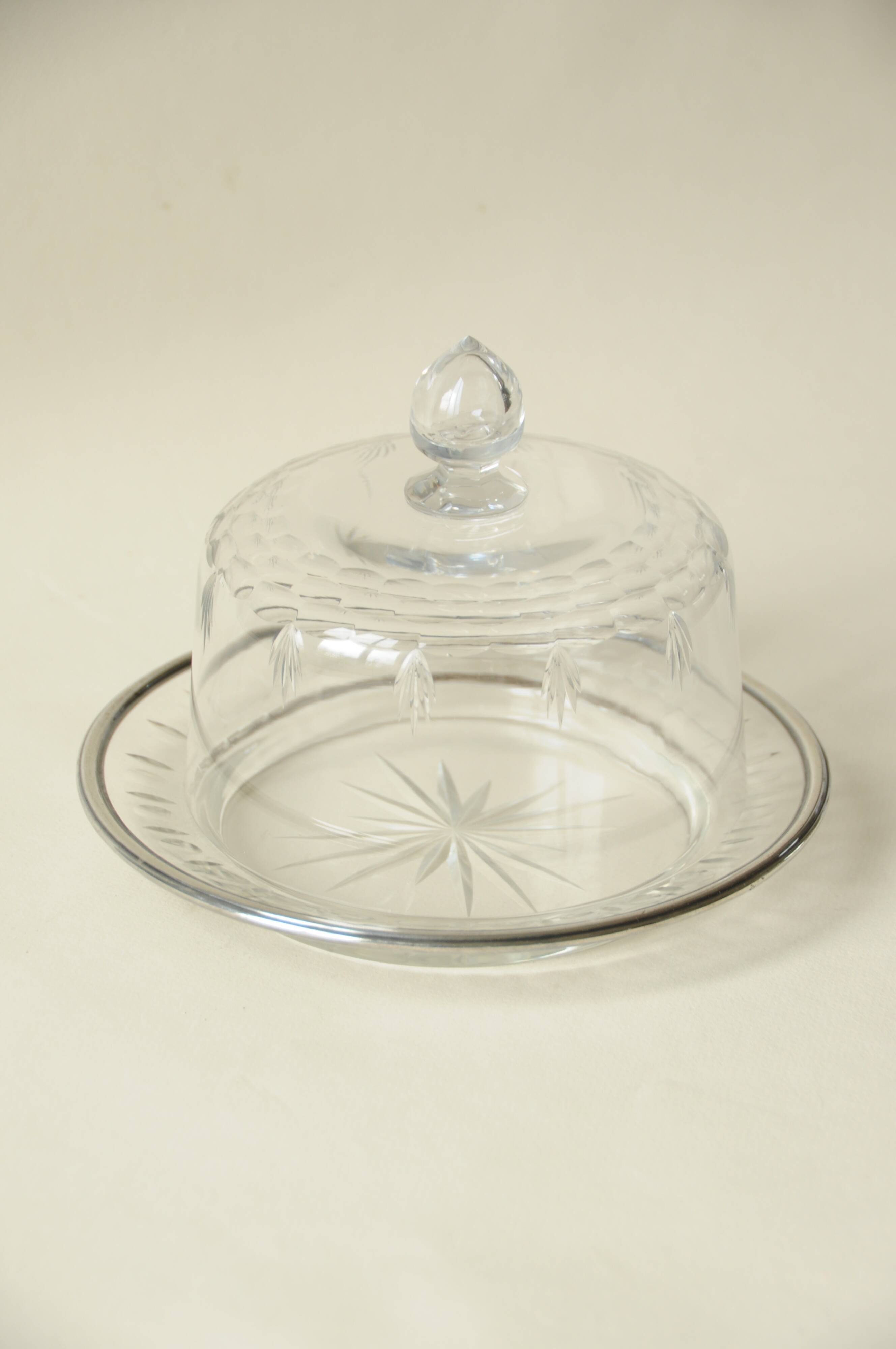 Antique Crystal Cheese Dome with Star Pattern Plate