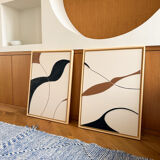 Beige, black, brown diptych design panels.