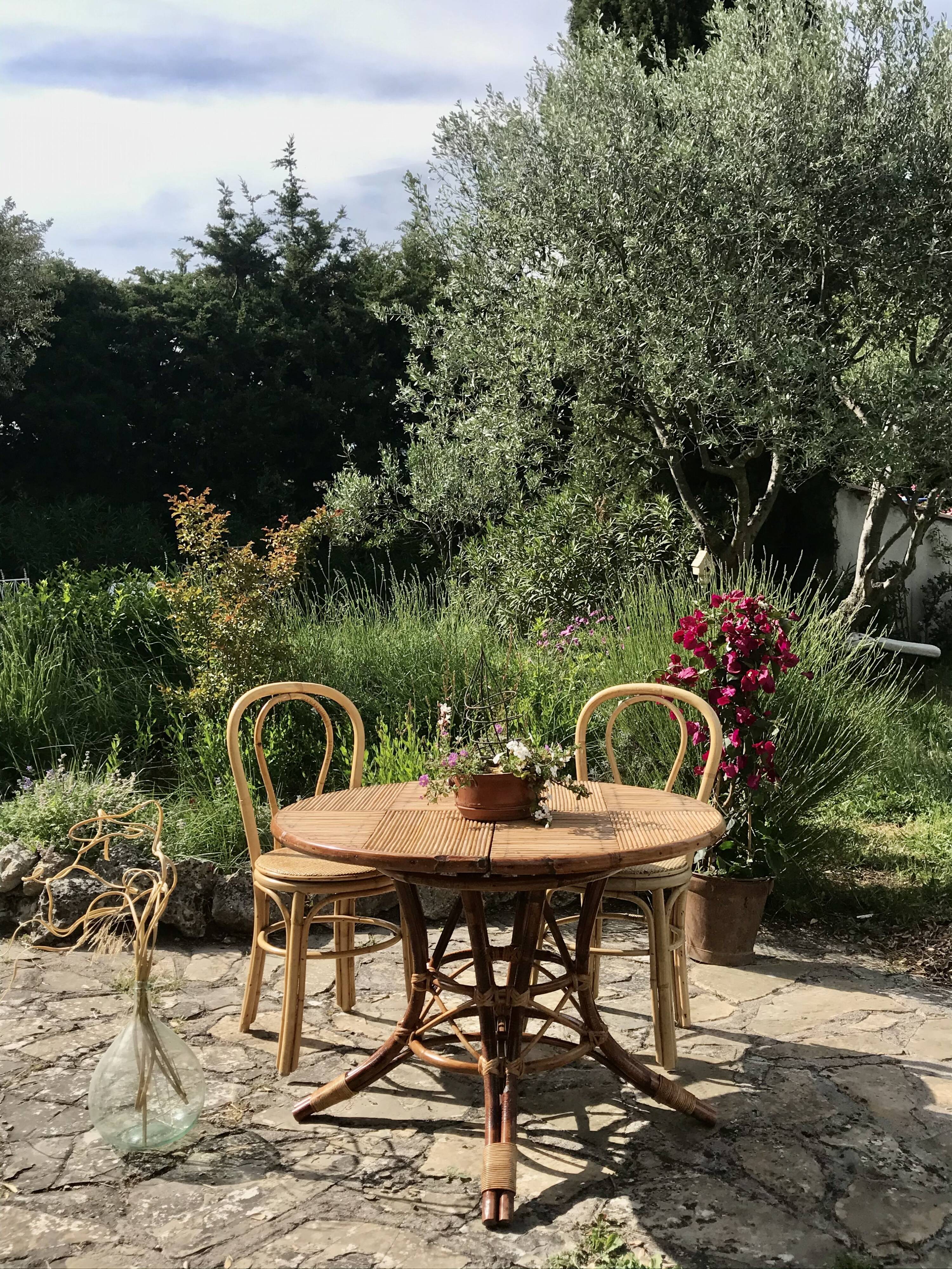 Extension rattan table circa 1960