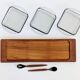 Danish vintage service teak tray, smoked glass bowls, spoon fork.