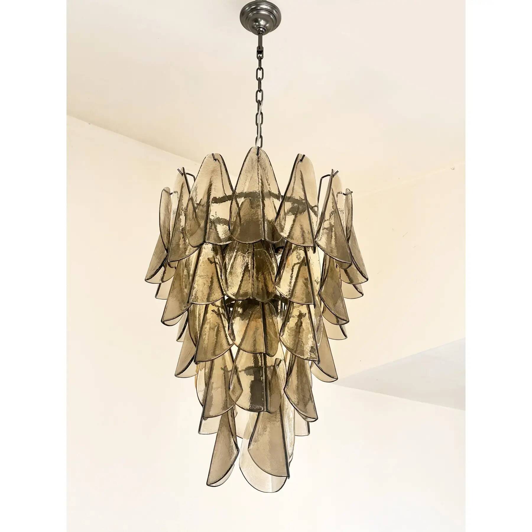 Smoked Fumé Murano Glass “Rondini” Cascade Chandelier, Modern Venetian Design