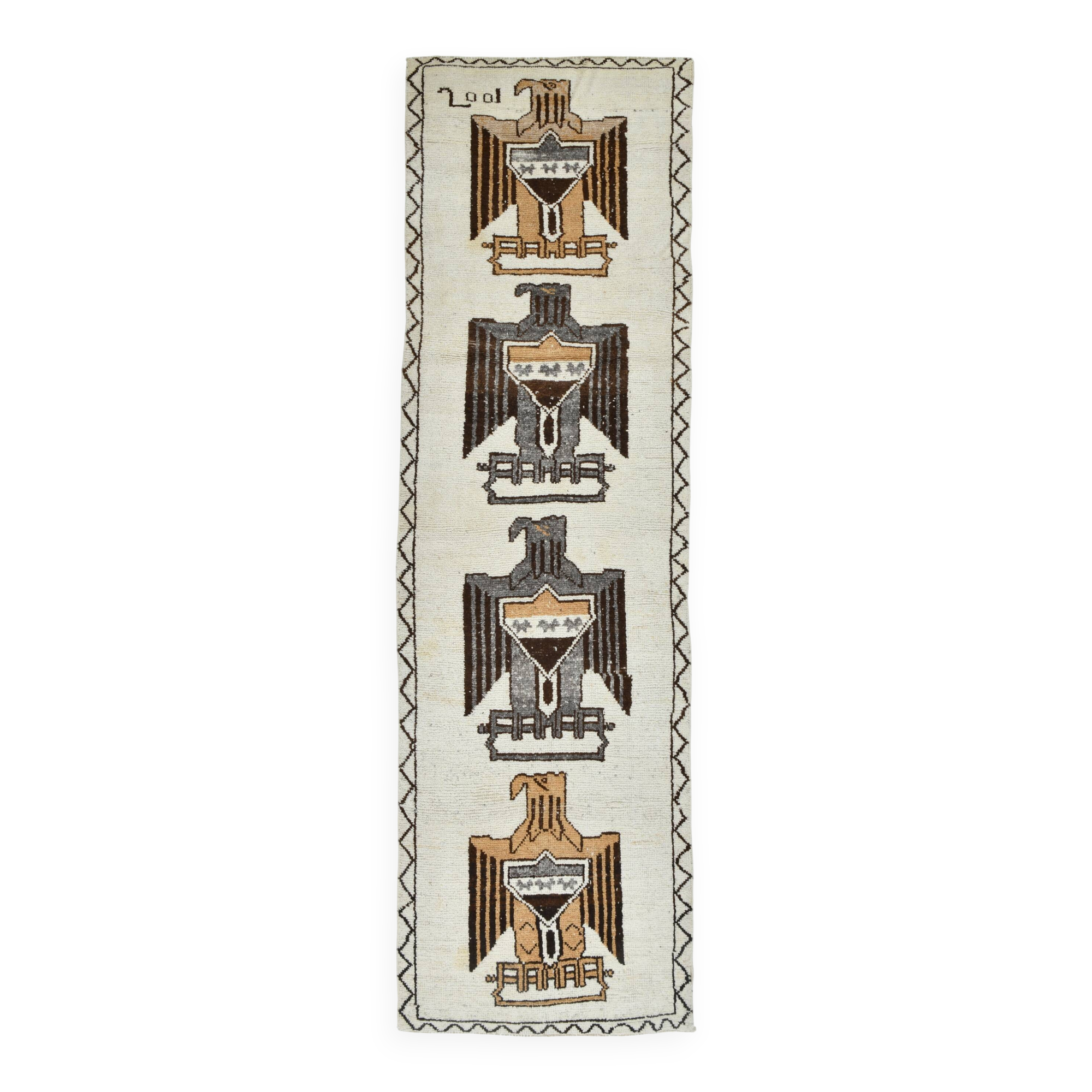 Eagle Pattern Persian Runner Rug, 110x369Cm