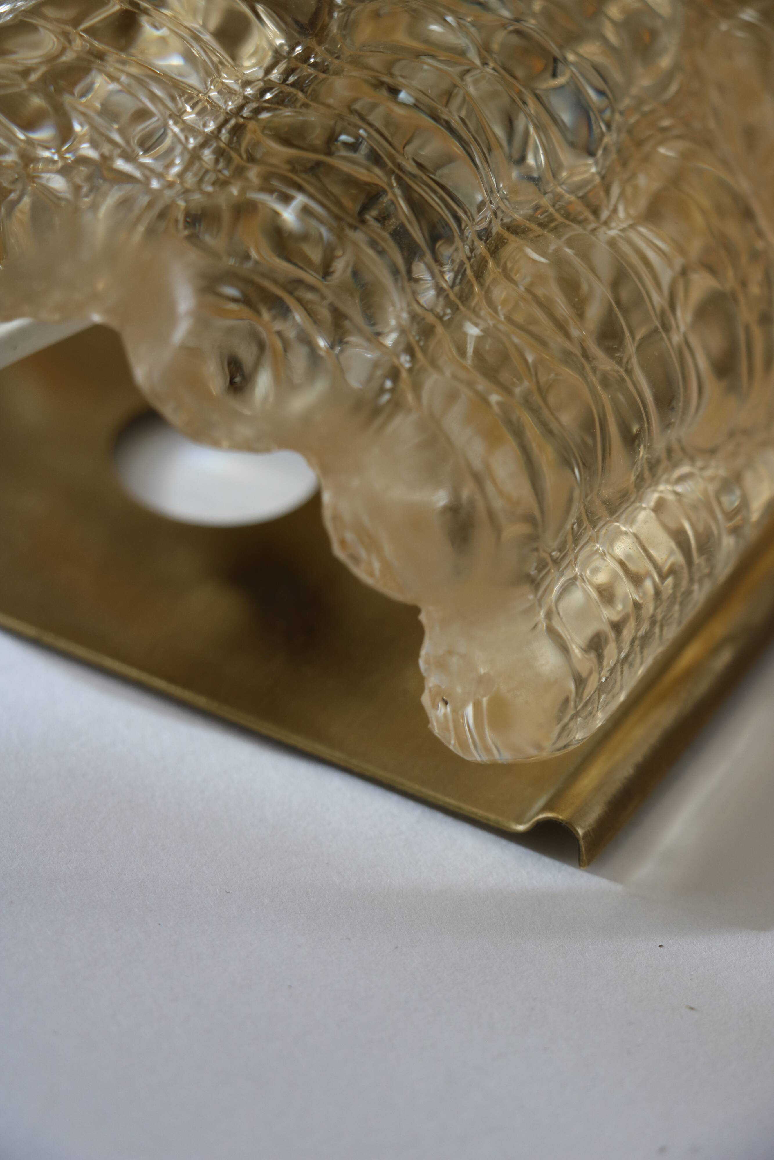 Glass and brass wall light by Carl Fagerlund for Orrefors, 1960.