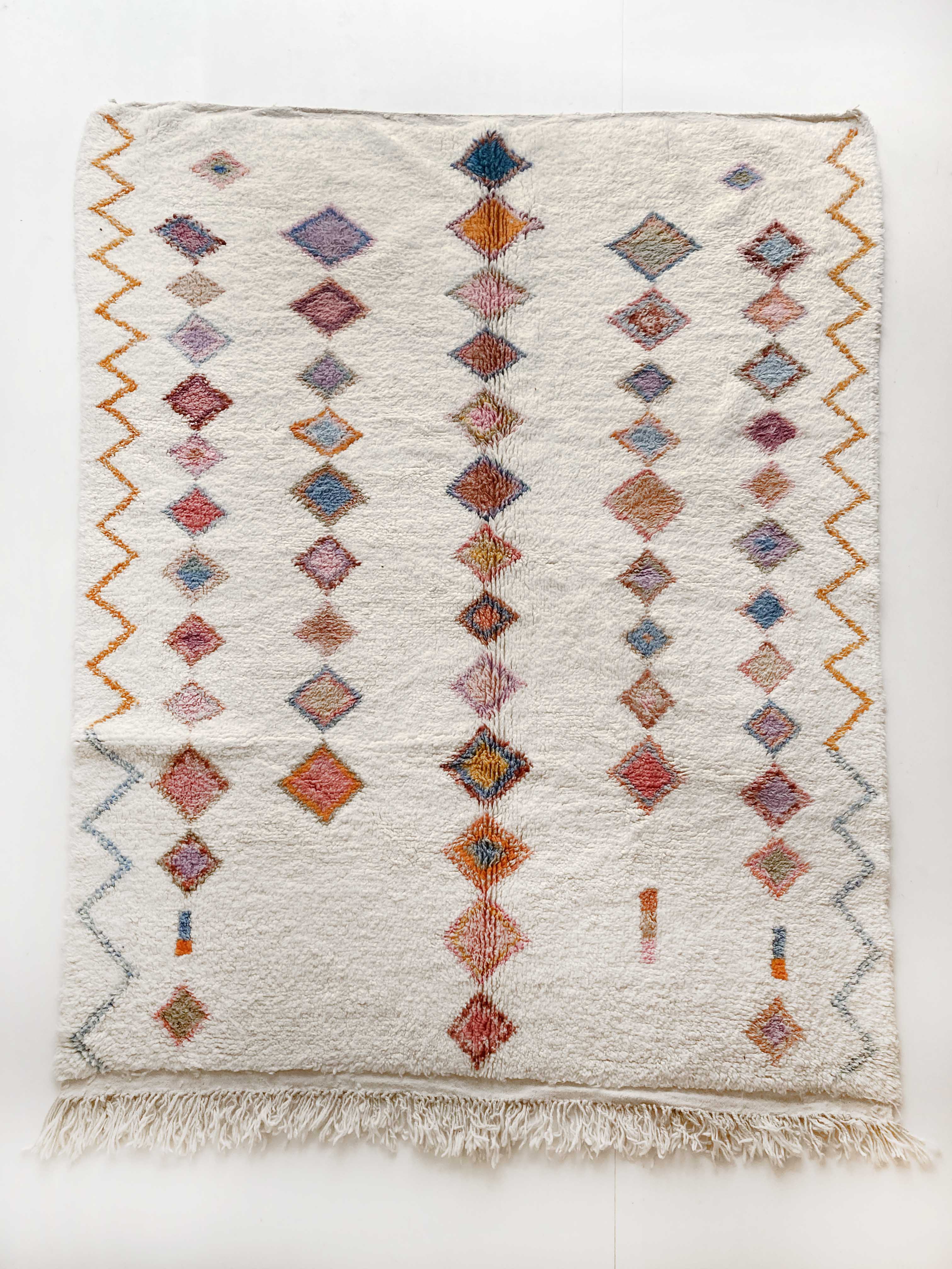 Moroccan Berber carpet Azilal ecru with small colored diamonds 275x212cm