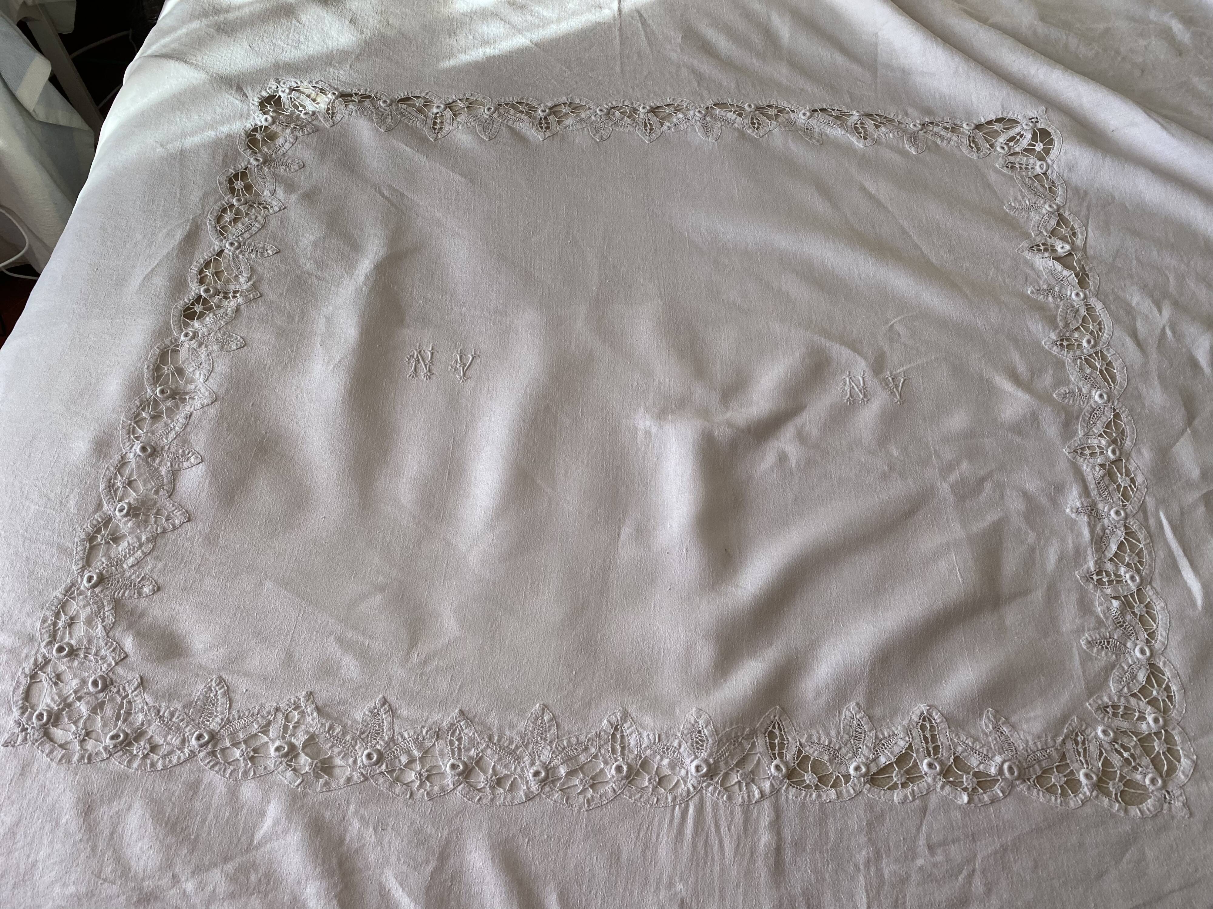 Linen tablecloth hand embroidery monogram an