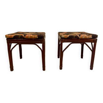 Banc ou duo de tabourets rotin 1950.