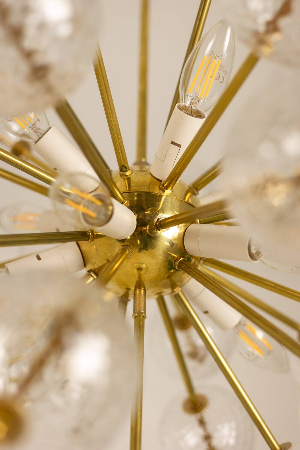 Kamenický Šenov, published by. Brass and glass chandelier. Around 1970.