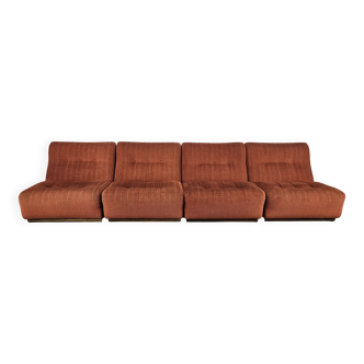 1970s modular armchairs in red fabric
