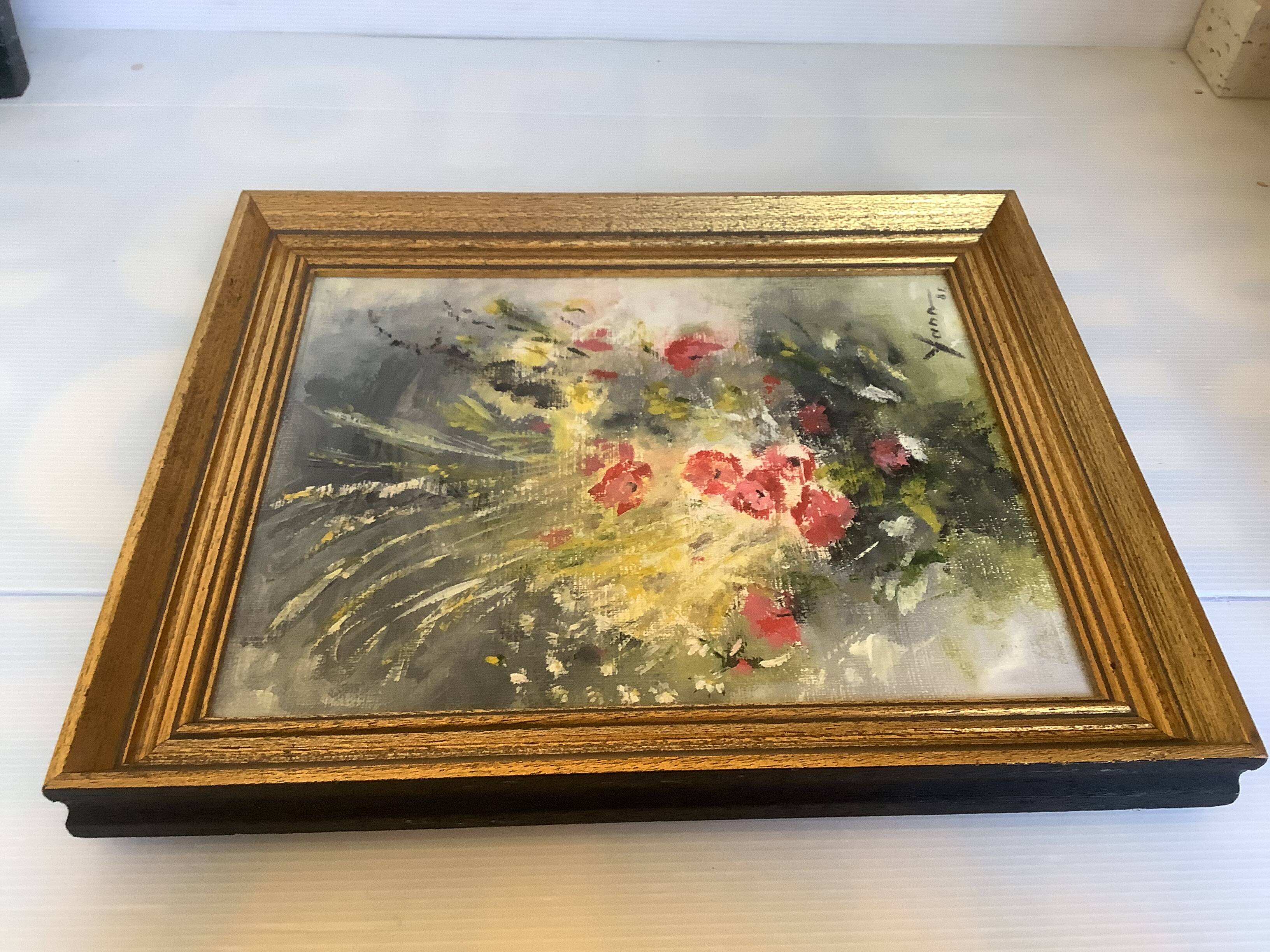 Tableau bouquet de fleurs huile sur toile signée