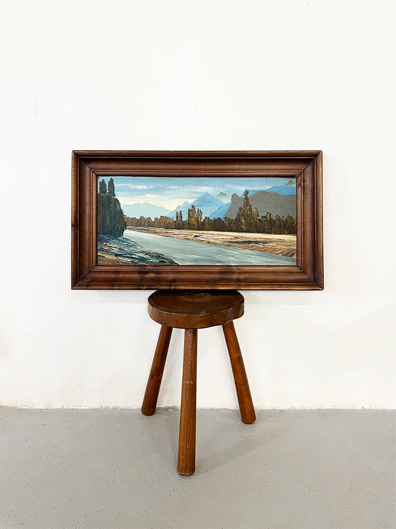 Painting “River in the Alps”, Oil on cardboard.