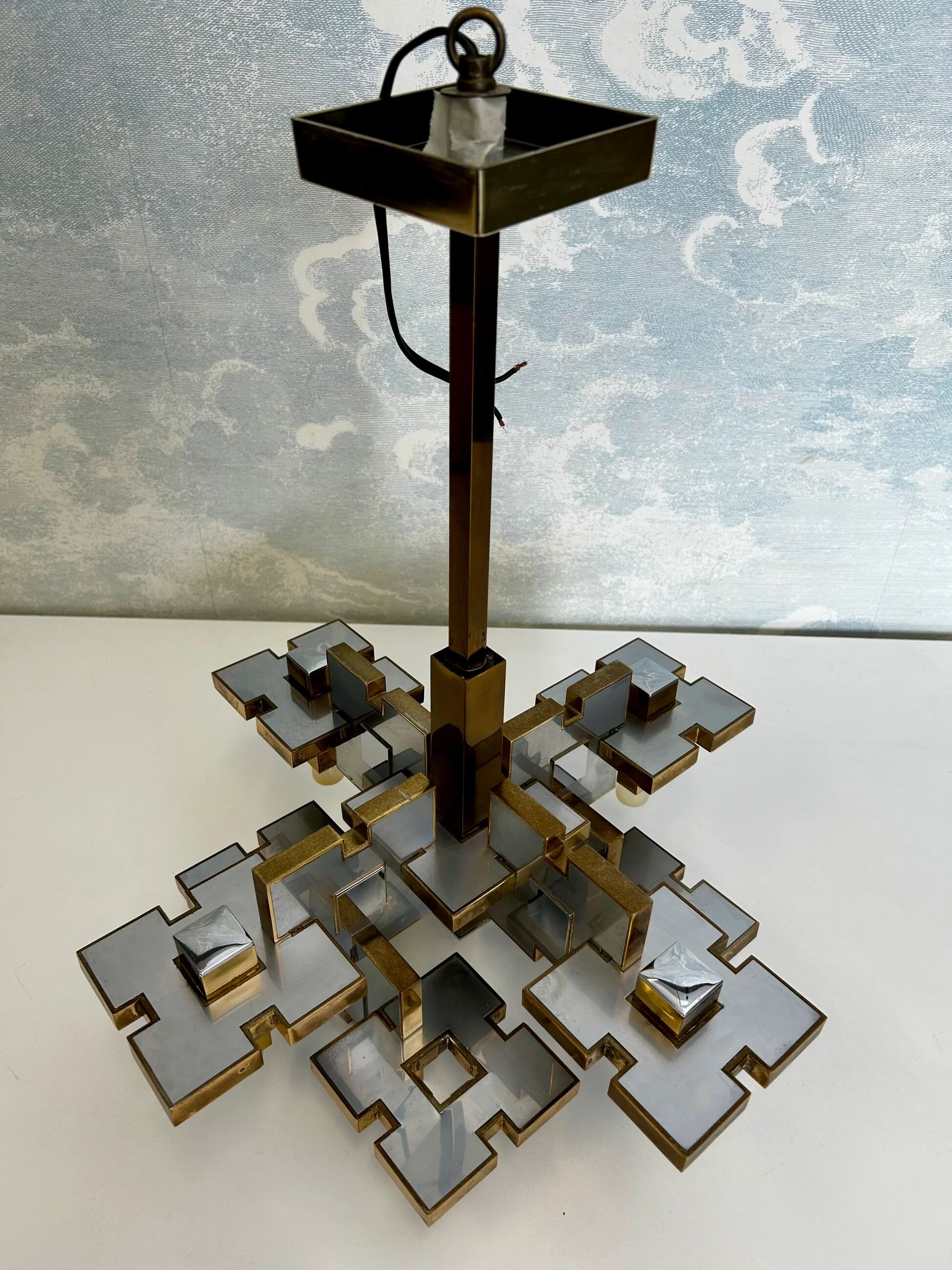 Chandelier géométrique par Gaetano Sciolari, Italie, années 1970, Hollywood Regency