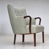 1960s, Danish armchair, original light grey furniture wool, teak wood.