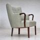 1960s, Danish armchair, original light grey furniture wool, teak wood.