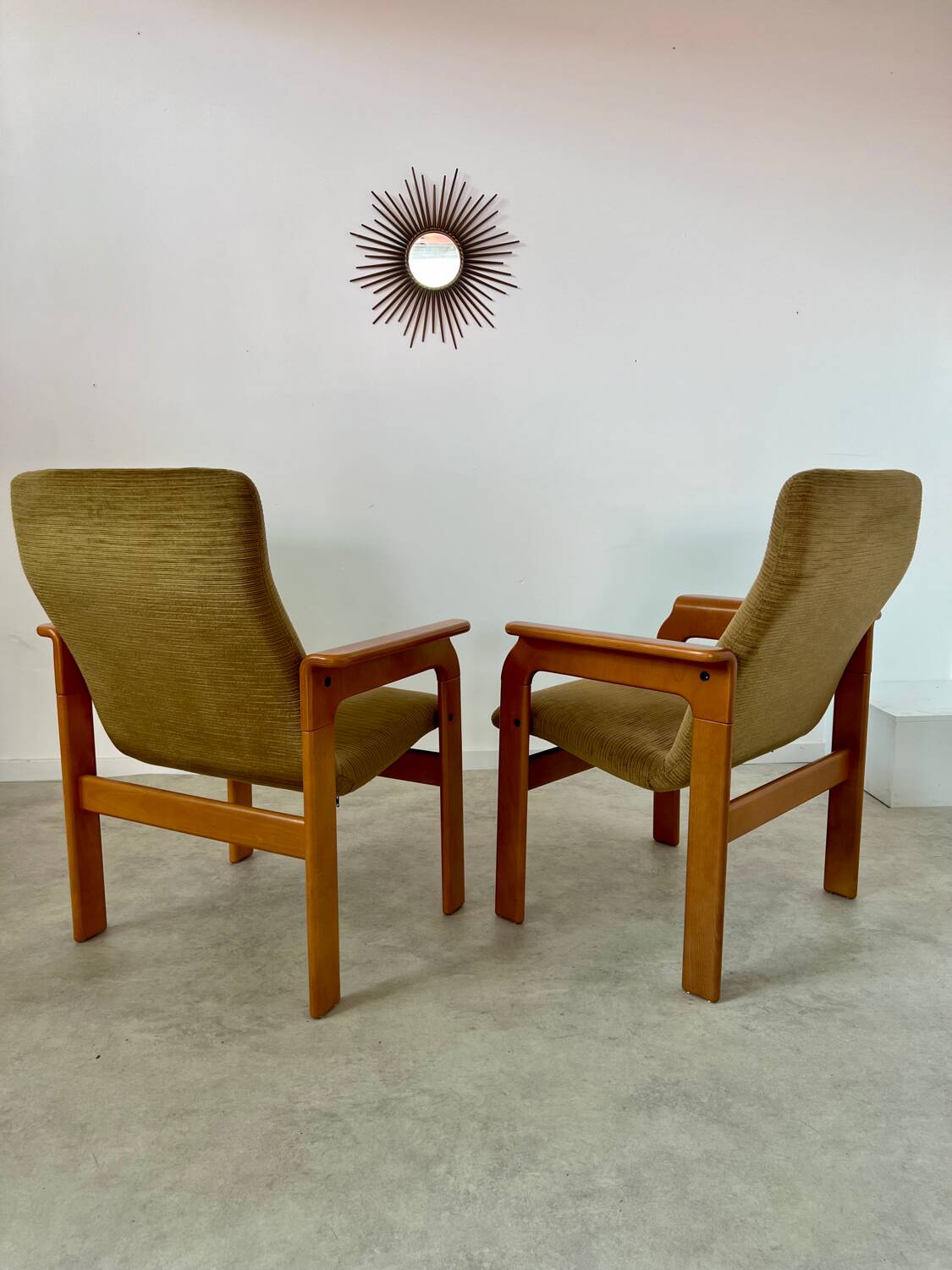 Set of 2 bridge armchairs from the 70s design Bruno Rey vintage solid beech