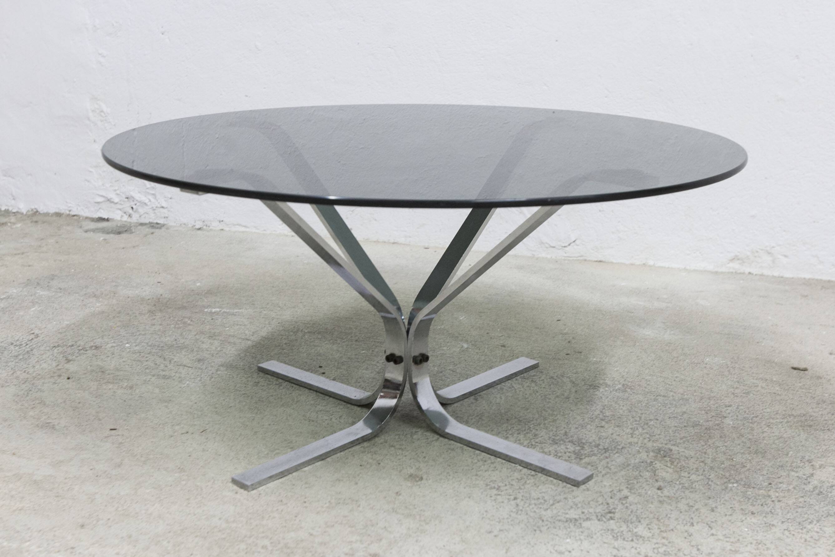 1970s space age round coffee table with smoked glass