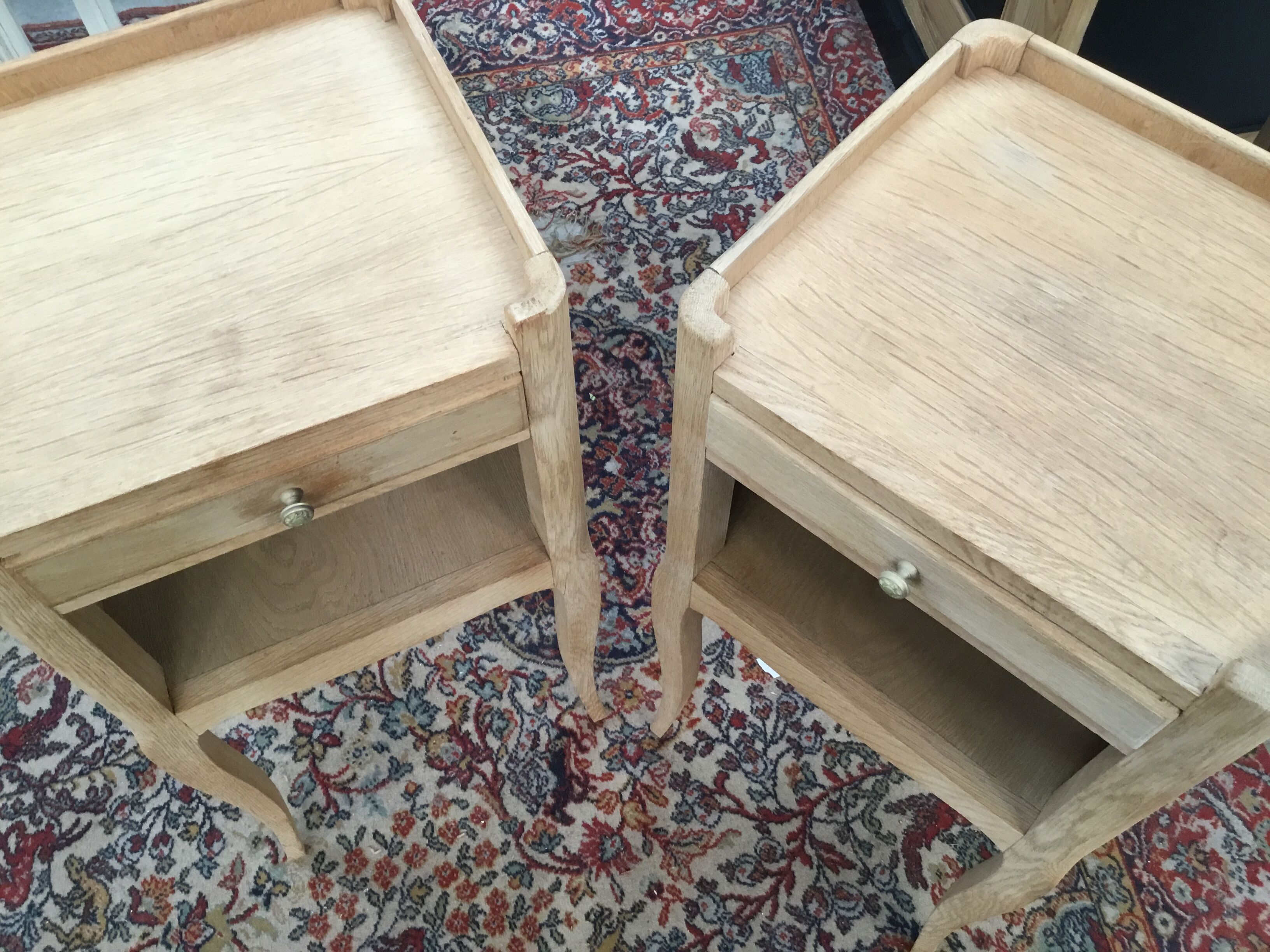 Pair of raw wood bedsides