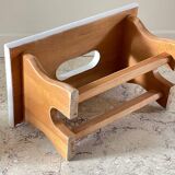 Tabouret vintage en hêtre et peint en blanc
