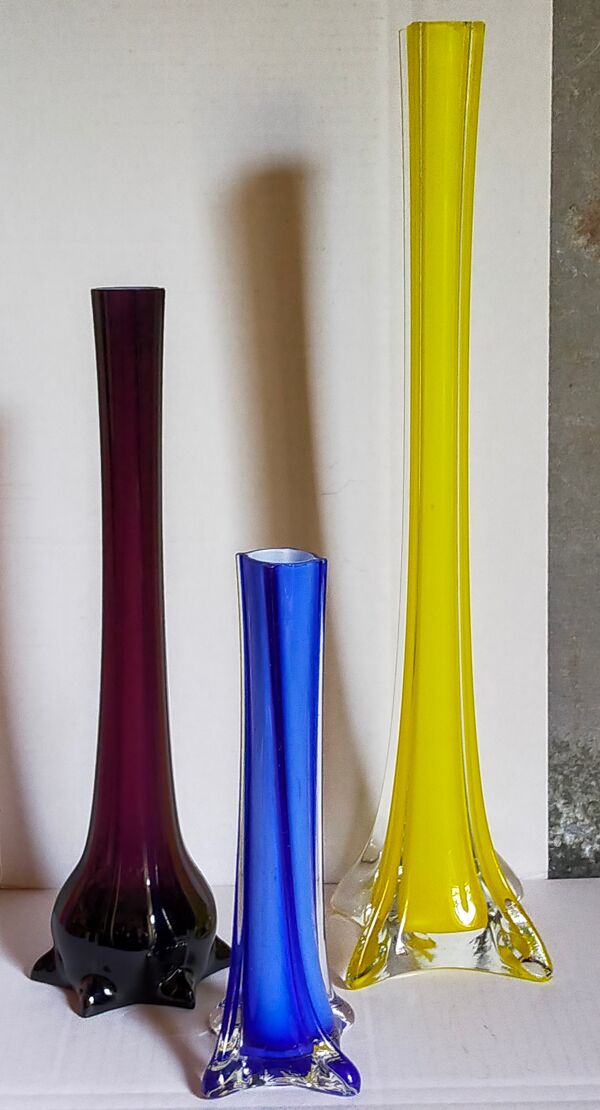 Trio de soliflores en verre étiré anciens