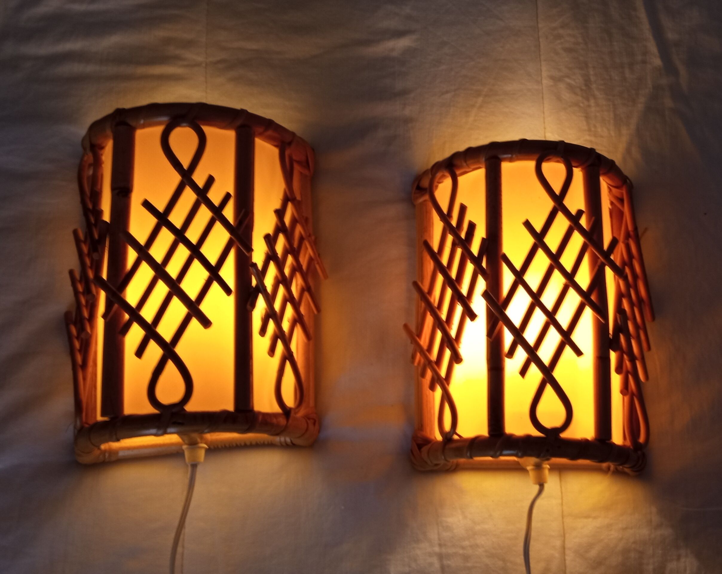 Pair of bamboo sconces 70s