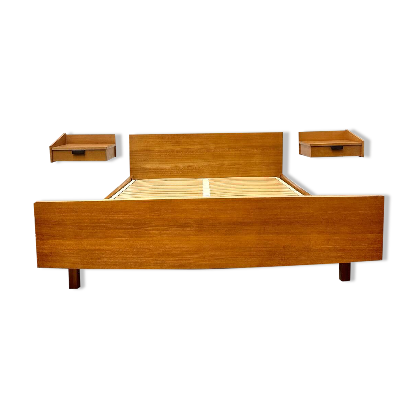 Vintage double bed and bedside tables