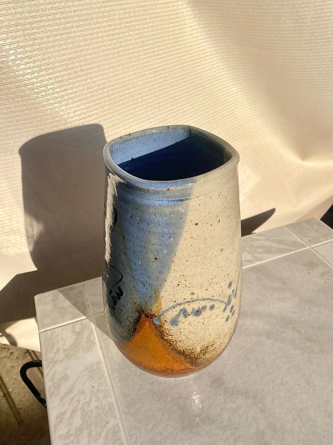 Vintage 60s stoneware vase signed