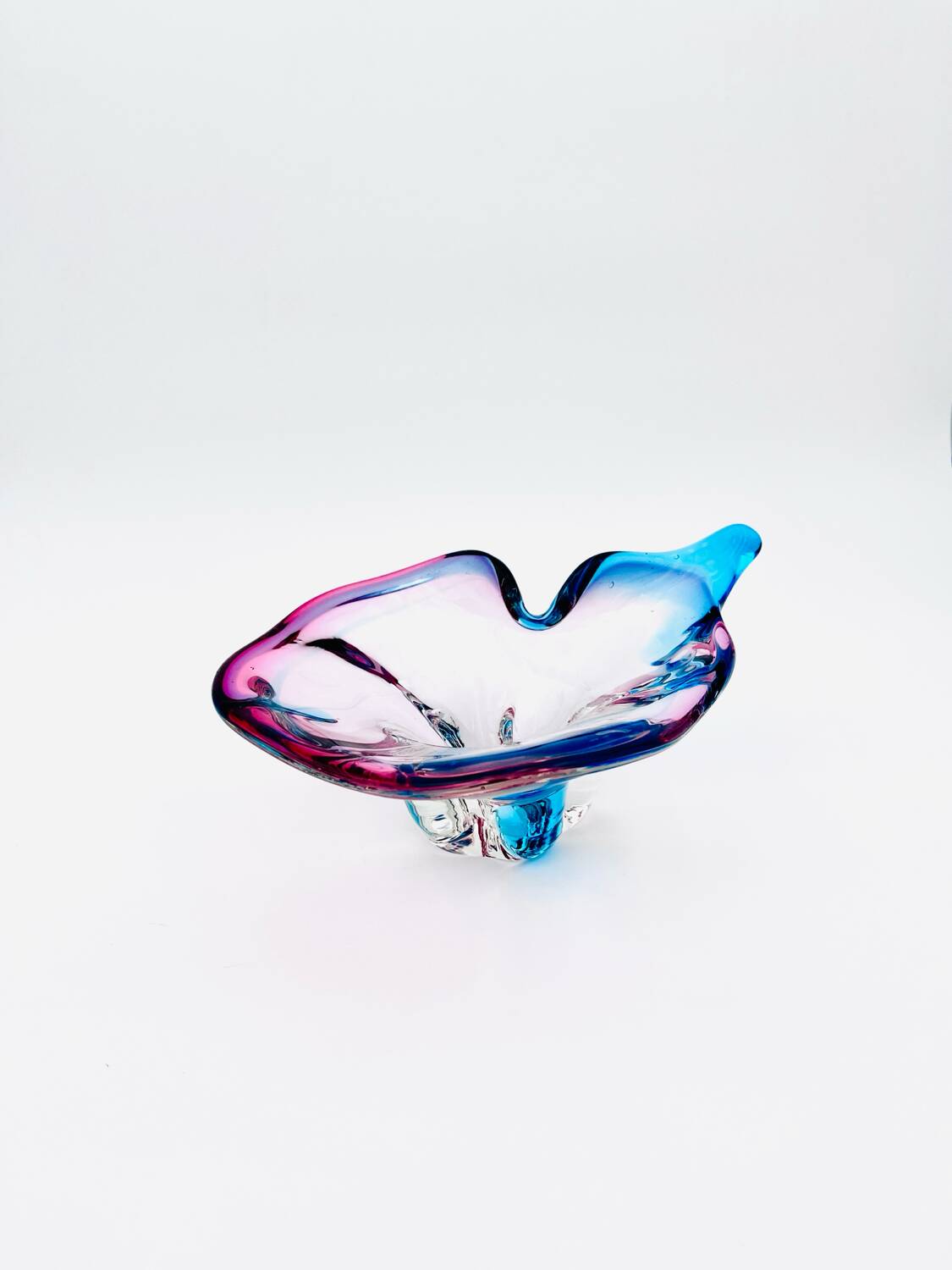Murano Crystal Sommerso Organic Sculpture Bowl - Blue & Fuchsia