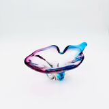 Murano Crystal Sommerso Organic Sculpture Bowl - Blue & Fuchsia