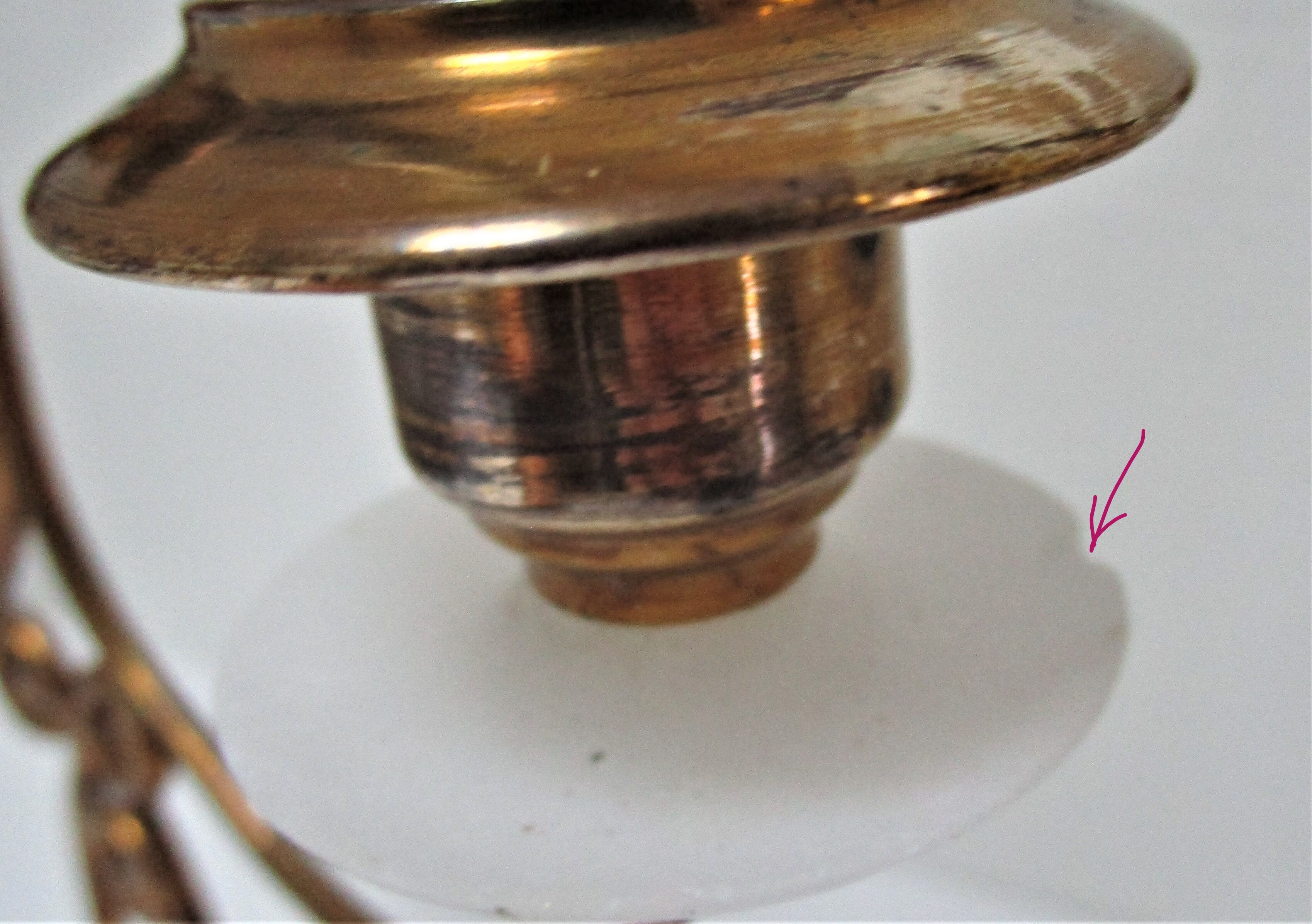 Pair of brass and three-pointed stone candelabra candle holders early twentieth century