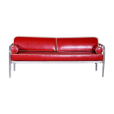 Canapé en cuir rouge fabriqué en Tchéquie des années 1930 par Vichr & Co