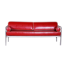 Red leather sofa made in 1930s Czechia by Vichr & Co. - Fully restored
